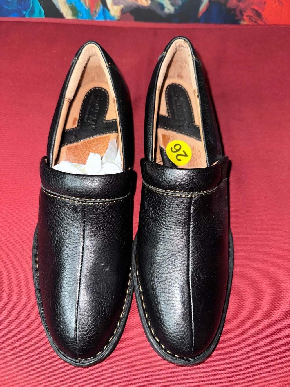 No.26 Born Women's Black Leather Slip-On Clog with Block Heel